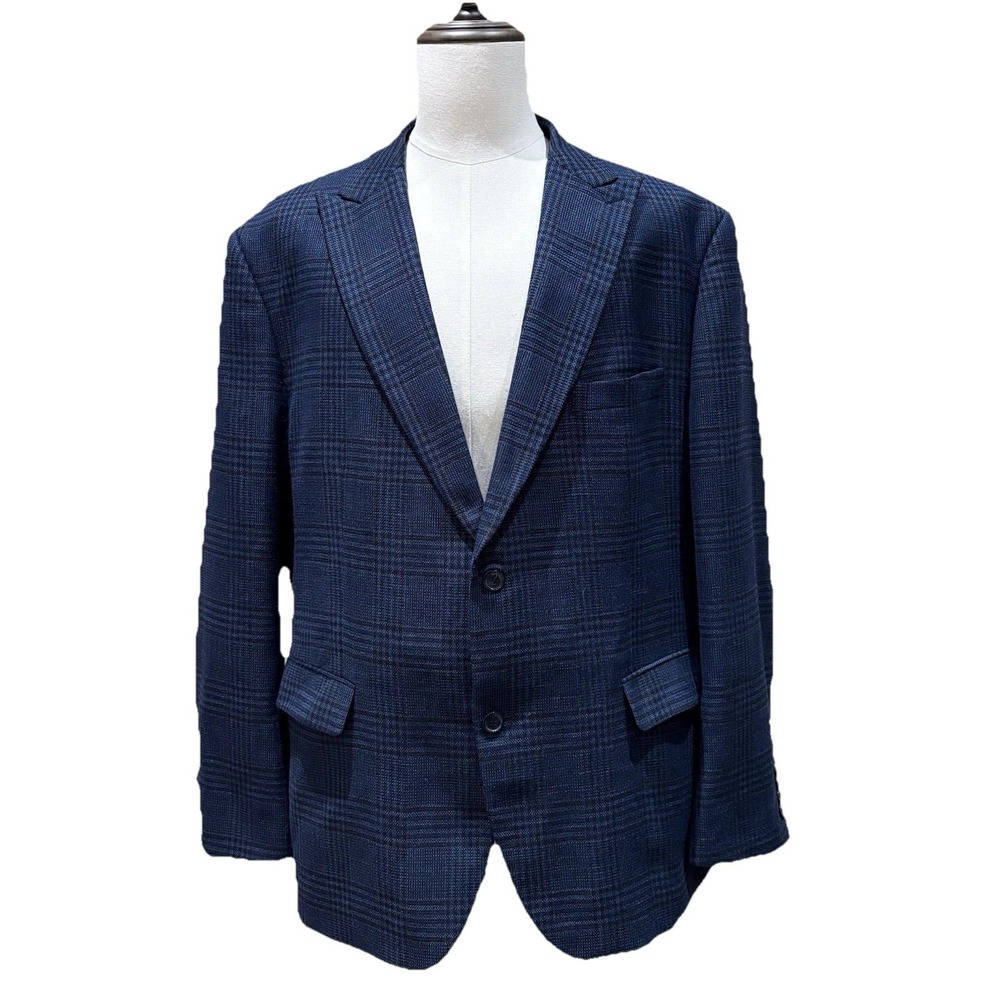 Steven Land Veneto Blazer 52R Blue Glen Check Peak Lapel Modern Sport Coat